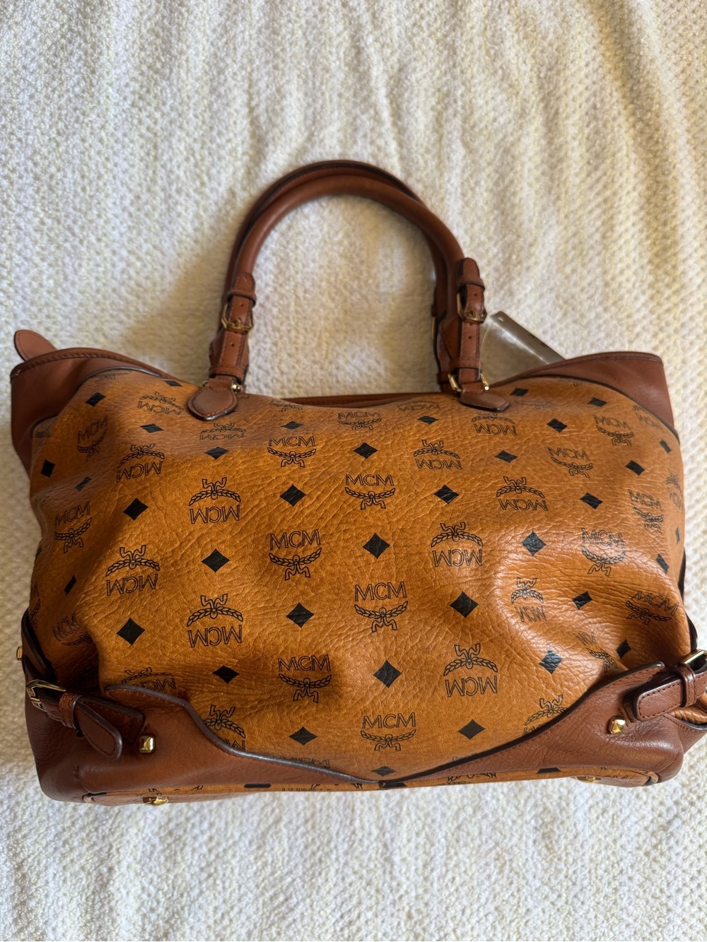 MCM Cognac Logo Visetos Duffel Bag - Picture 3 of 5